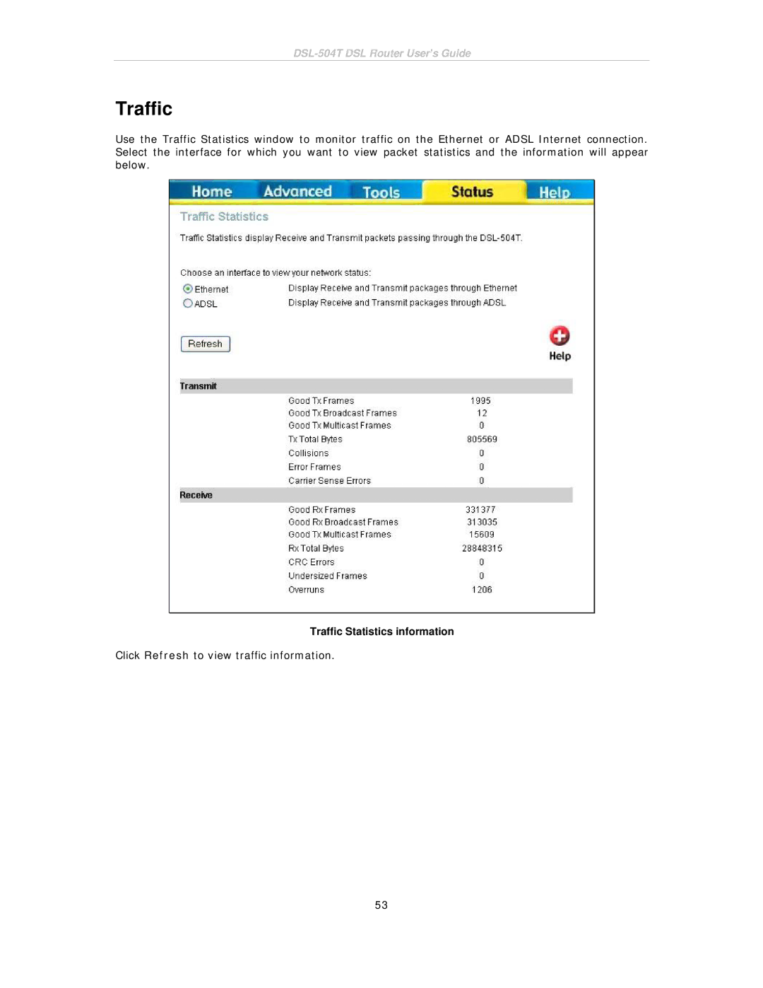 D-Link DSL-504T manual Traffic Statistics information 