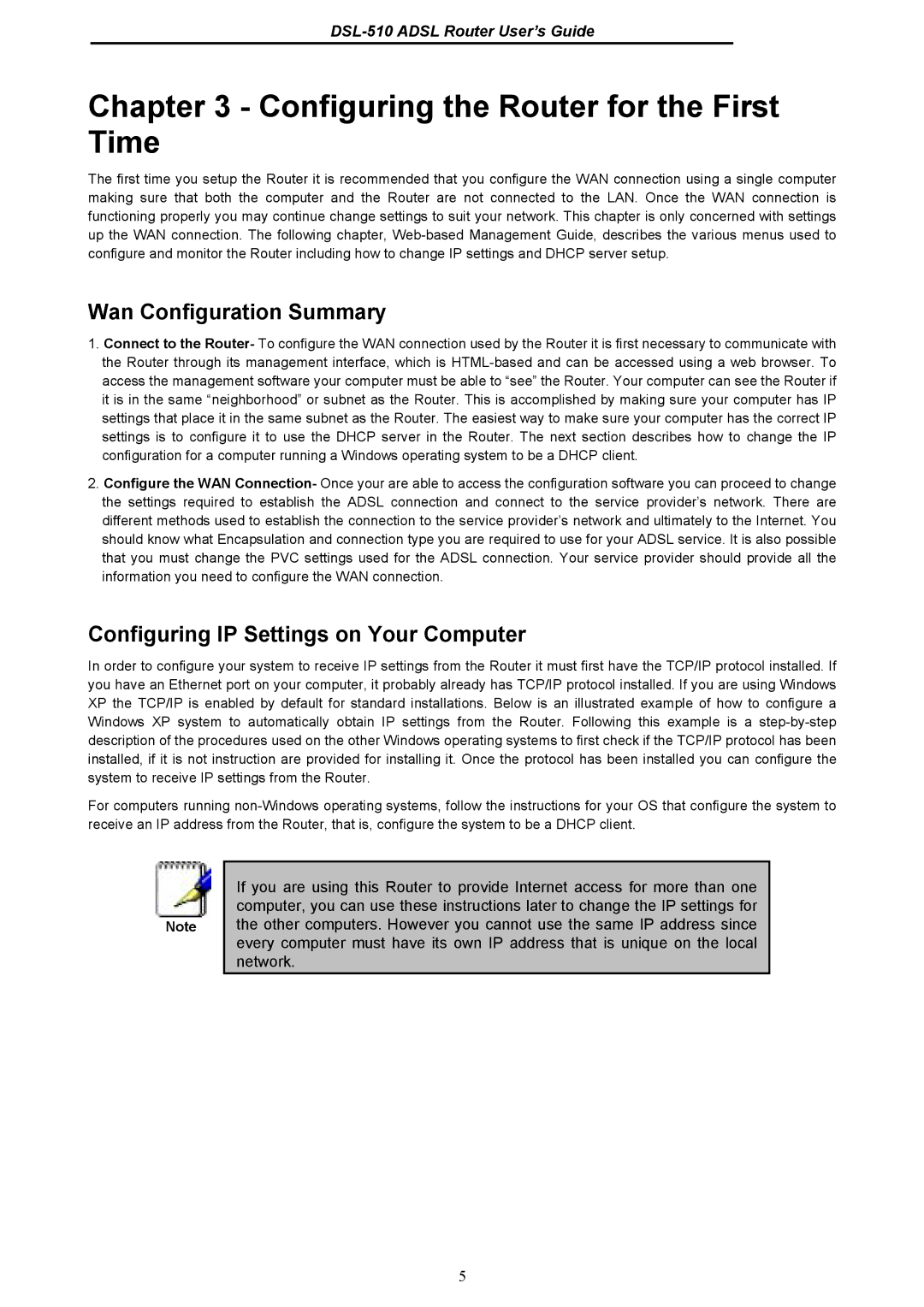 D-Link DSL-510 manual Wan Configuration Summary, Configuring IP Settings on Your Computer 