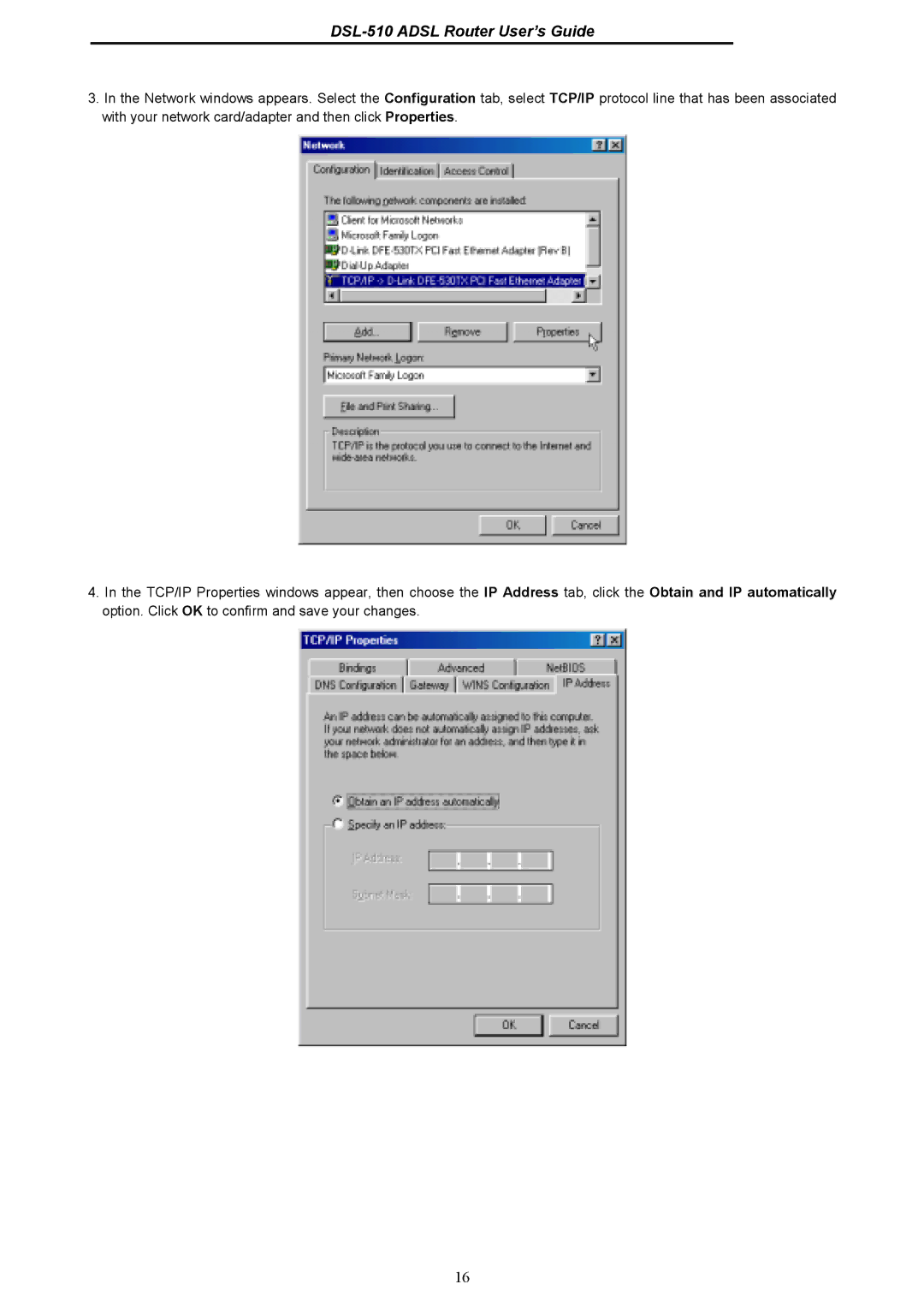 D-Link manual DSL-510 Adsl Router User’s Guide 