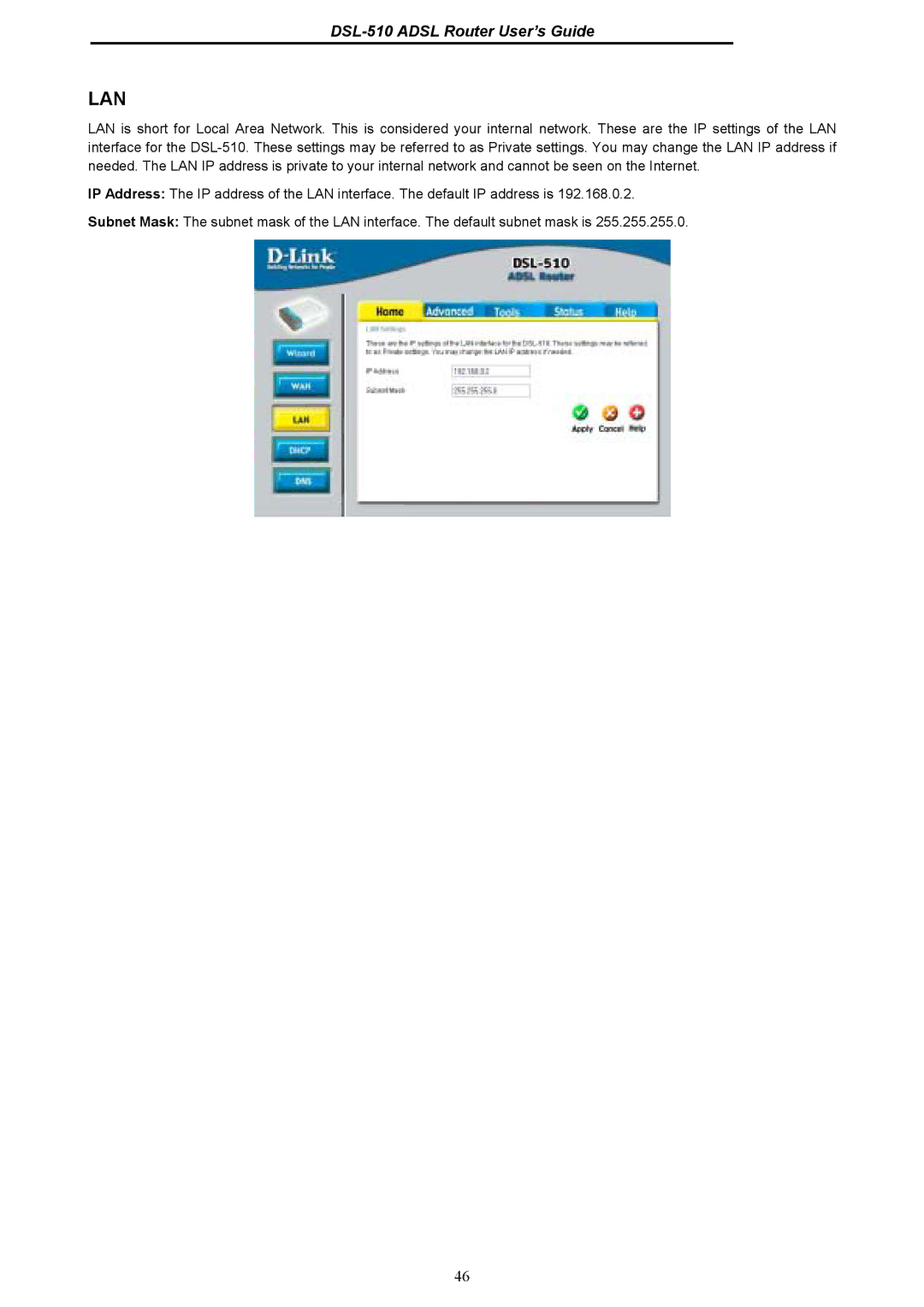 D-Link DSL-510 manual Lan 