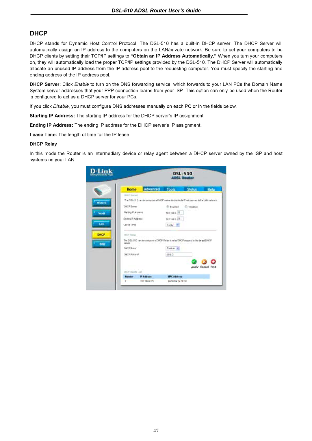 D-Link DSL-510 manual Dhcp Relay 