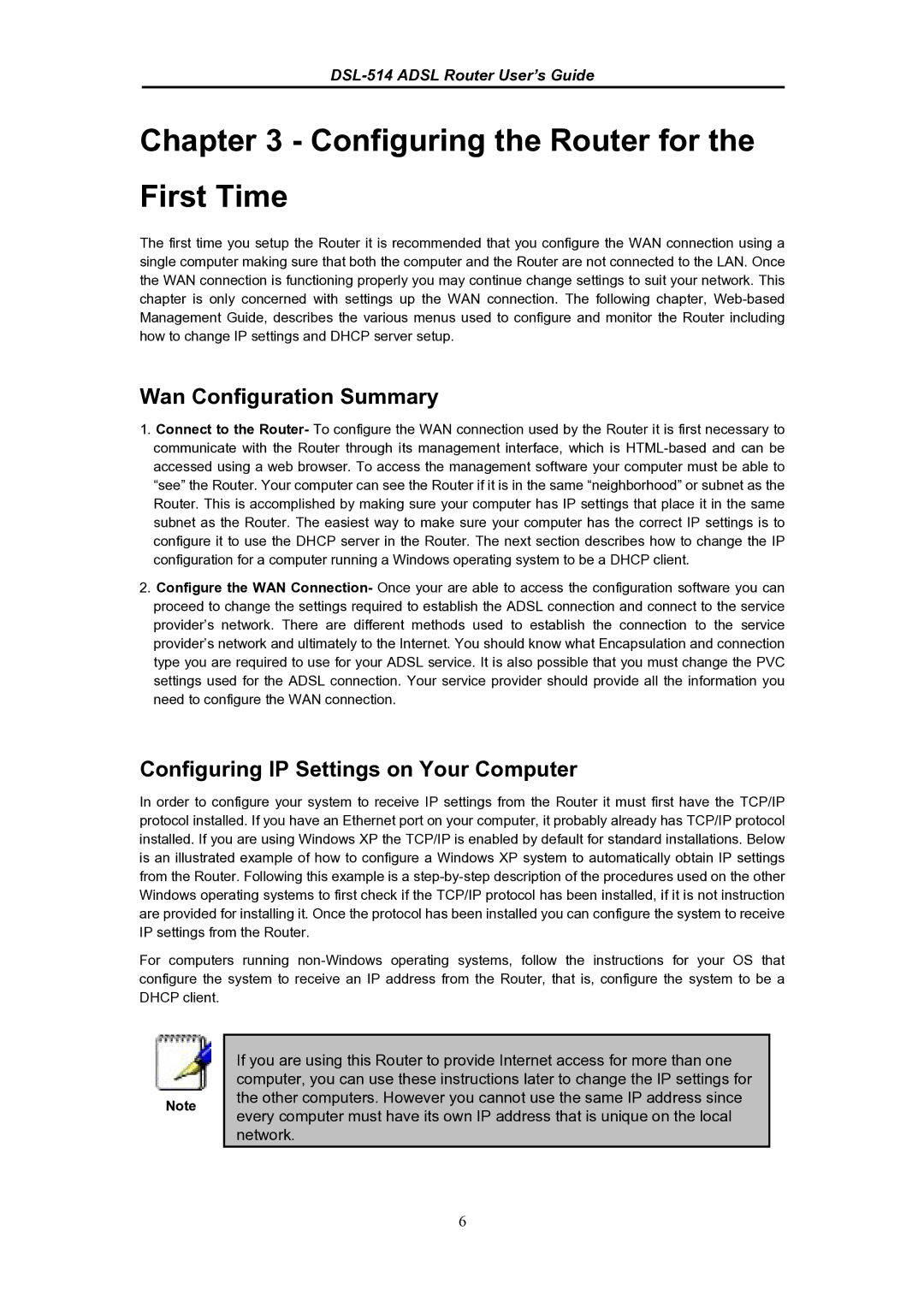 D-Link DSL-514 manual Wan Configuration Summary, Configuring IP Settings on Your Computer 