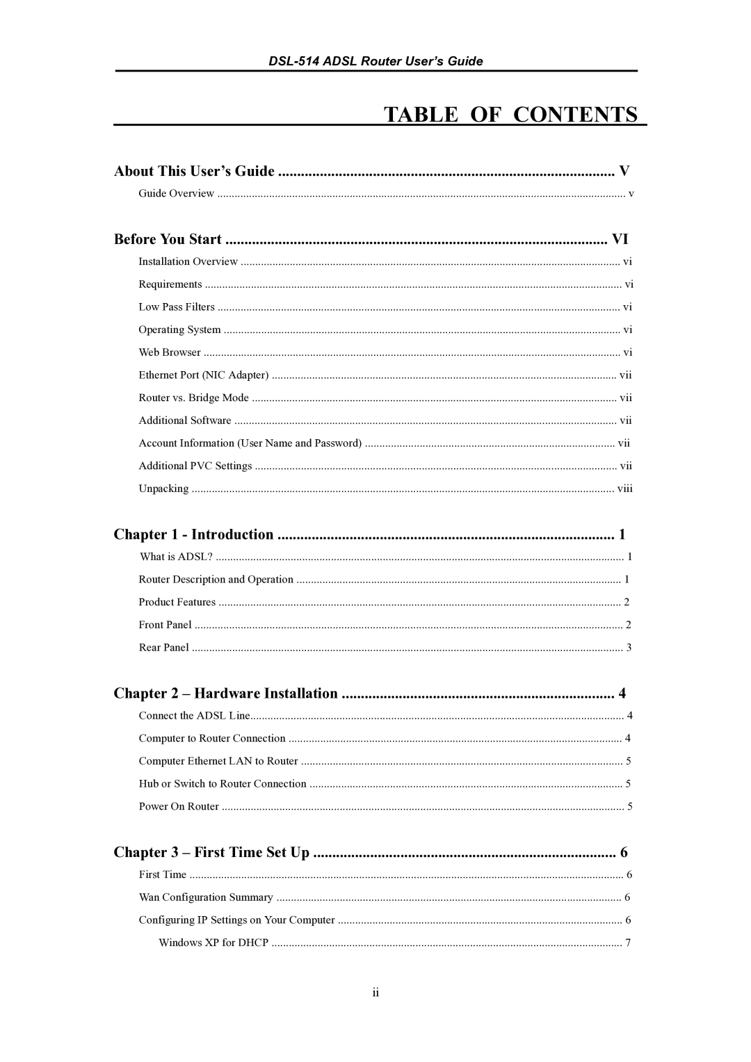 D-Link DSL-514 manual Table of Contents 