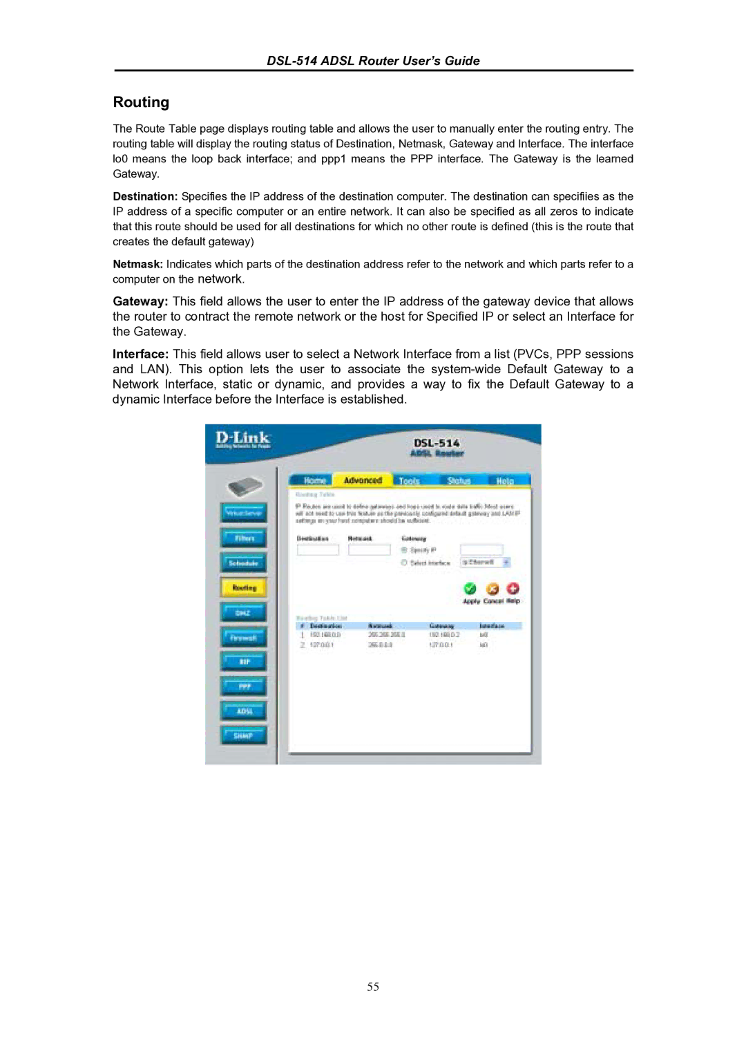 D-Link DSL-514 manual Routing 