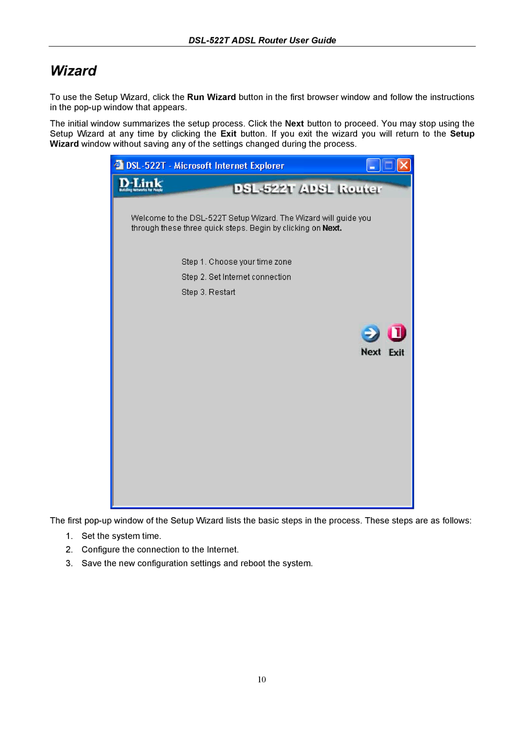 D-Link DSL-522T manual Wizard 