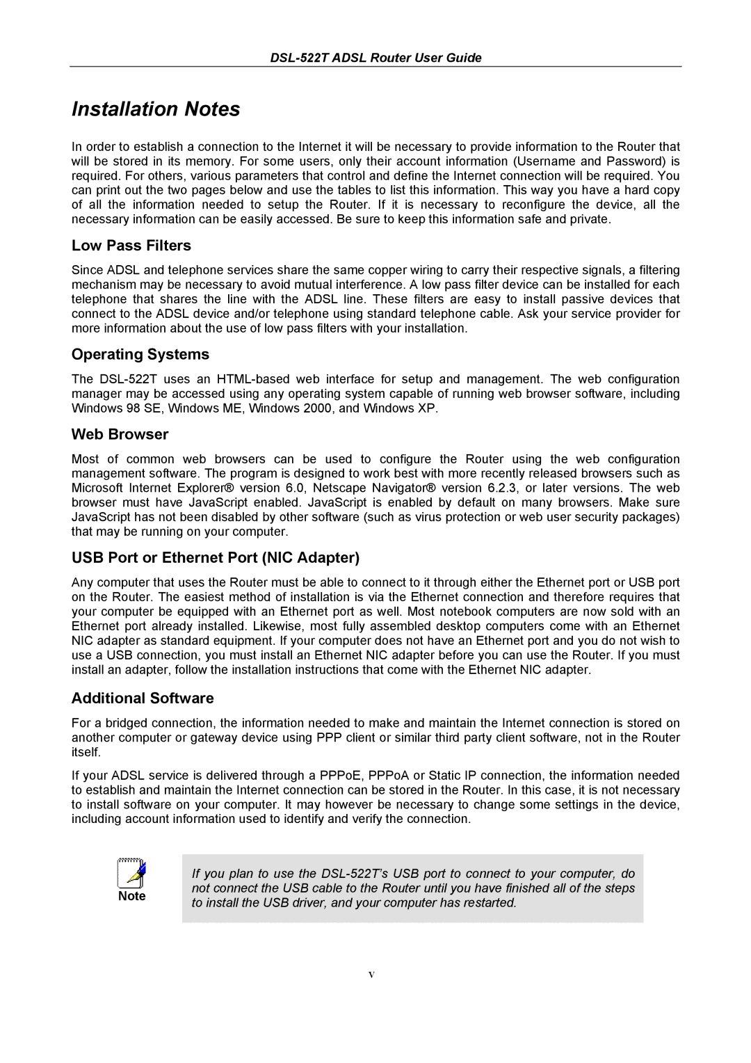 D-Link DSL-522T manual Installation Notes 