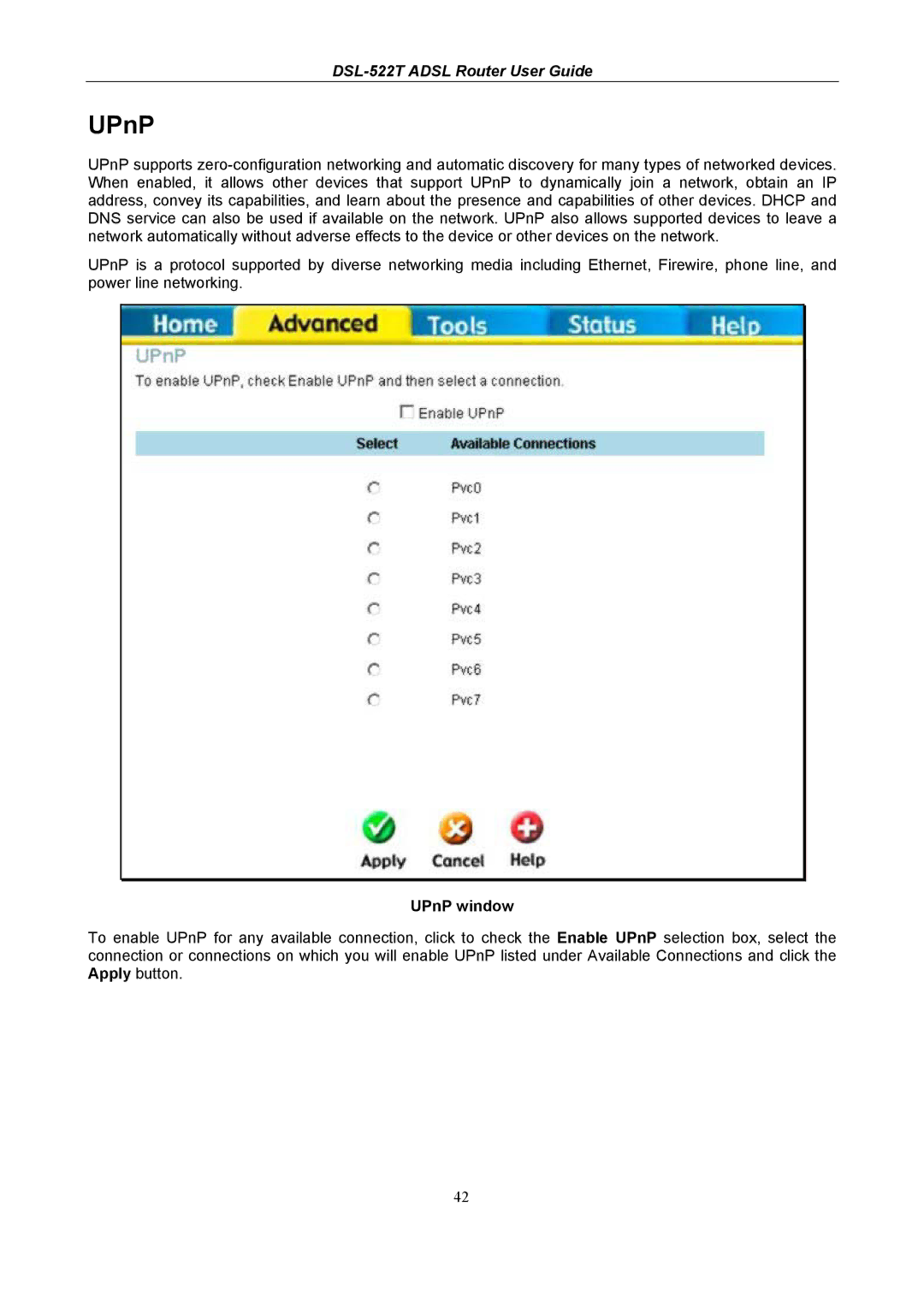 D-Link DSL-522T manual UPnP window 