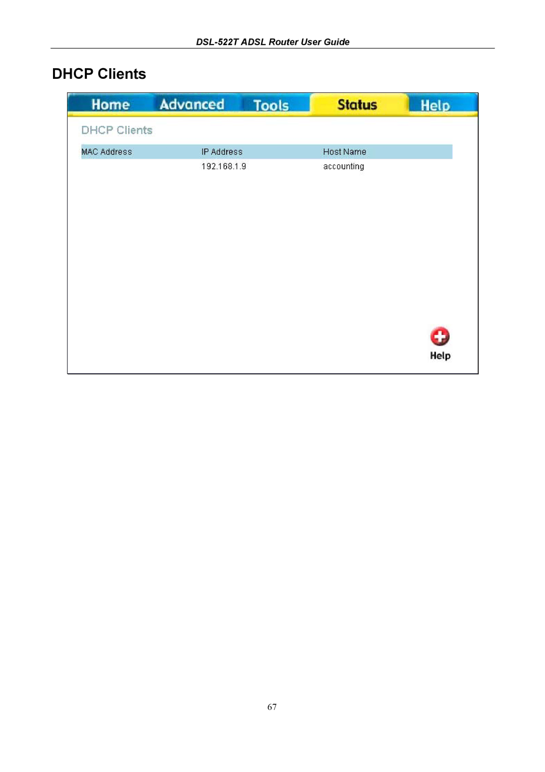 D-Link DSL-522T manual Dhcp Clients 