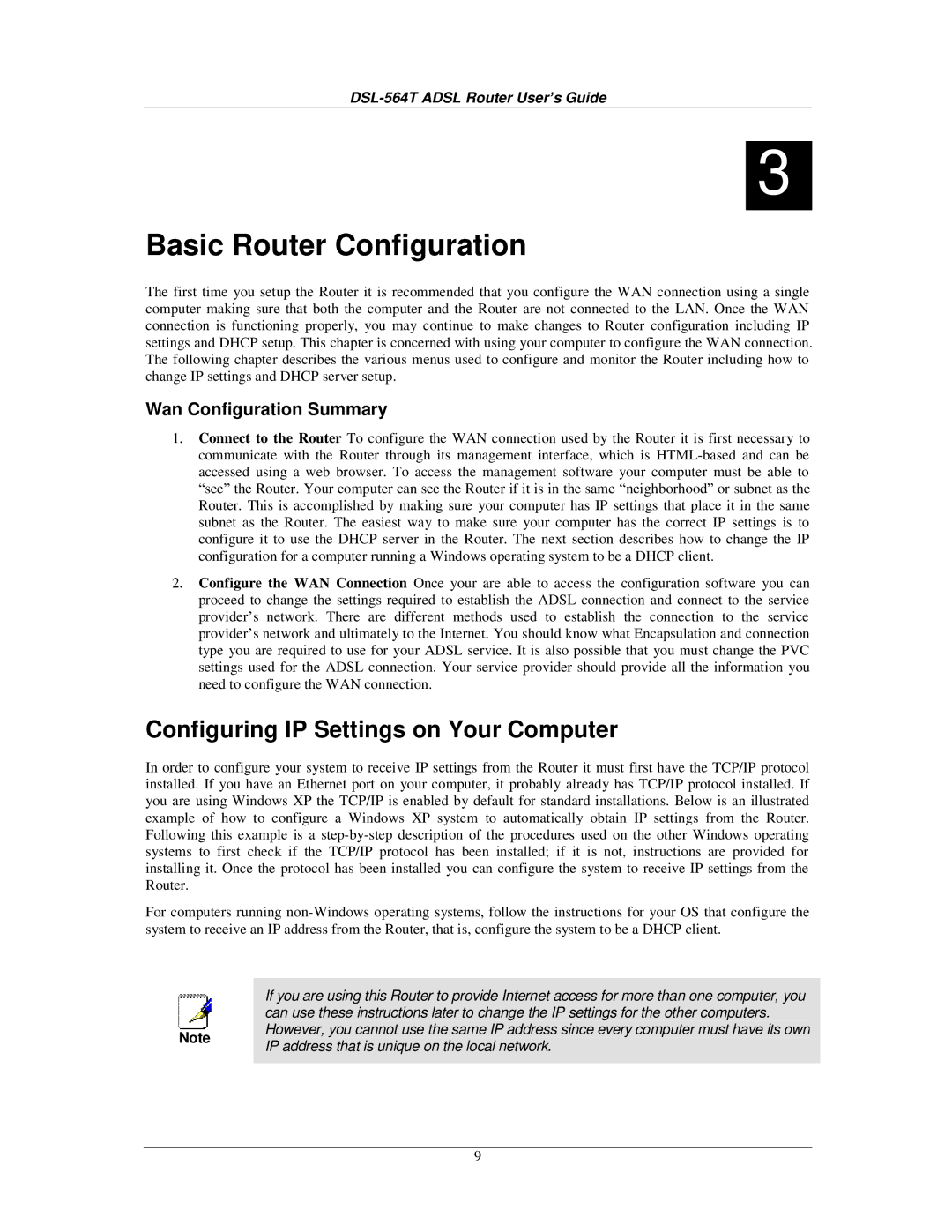 D-Link DSL-564T manual Configuring IP Settings on Your Computer, Wan Configuration Summary 