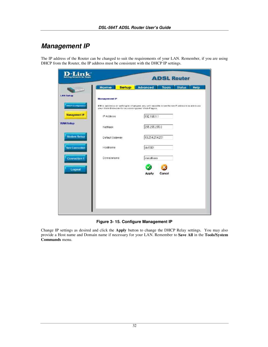 D-Link DSL-564T manual Configure Management IP 