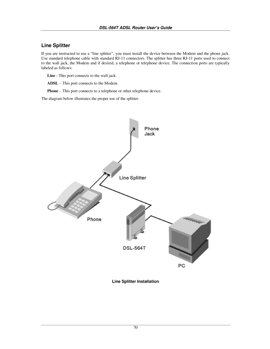 D-Link DSL-564T manual Line Splitter Installation 