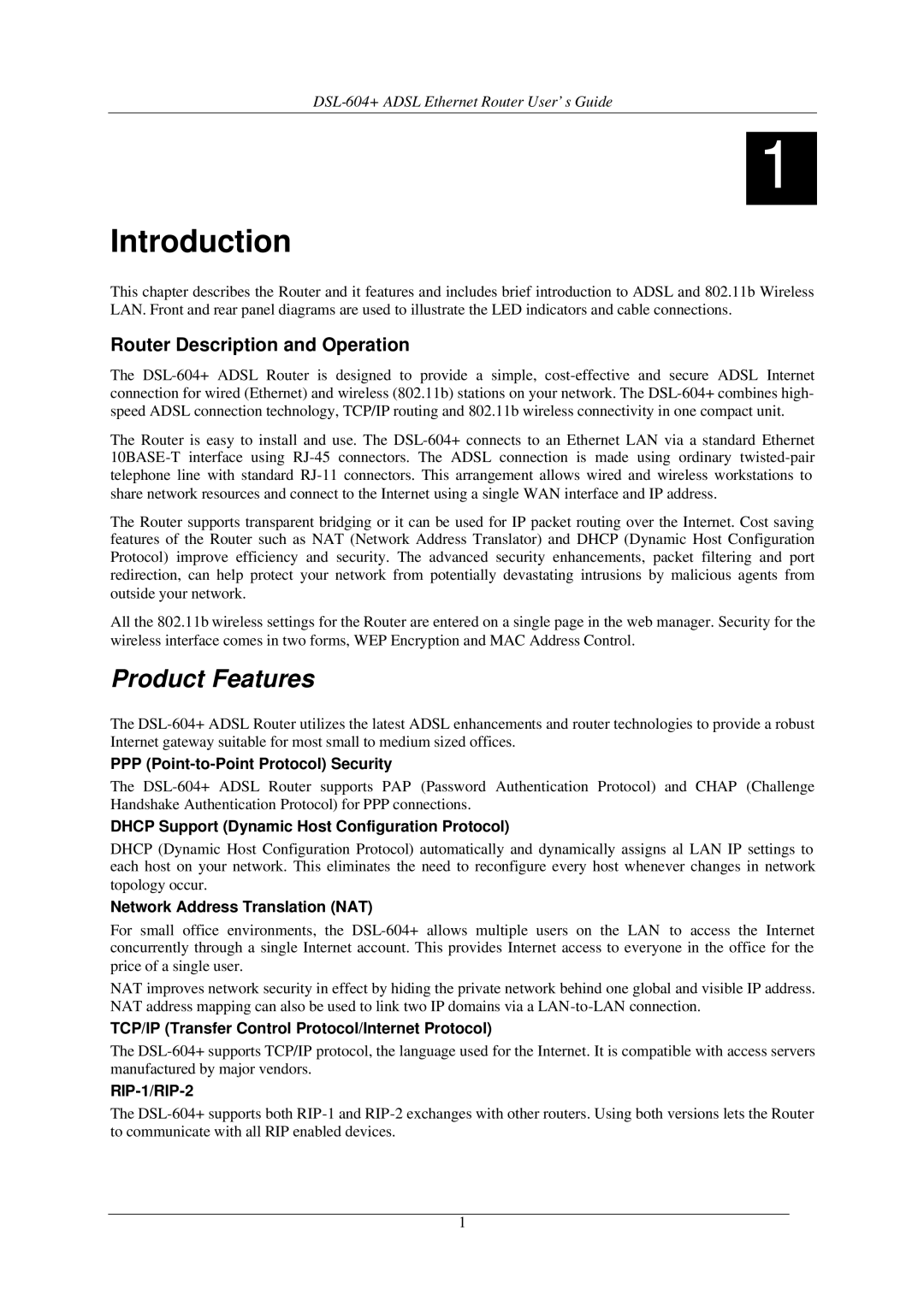 D-Link DSL-604+ manual Product Features, Router Description and Operation 