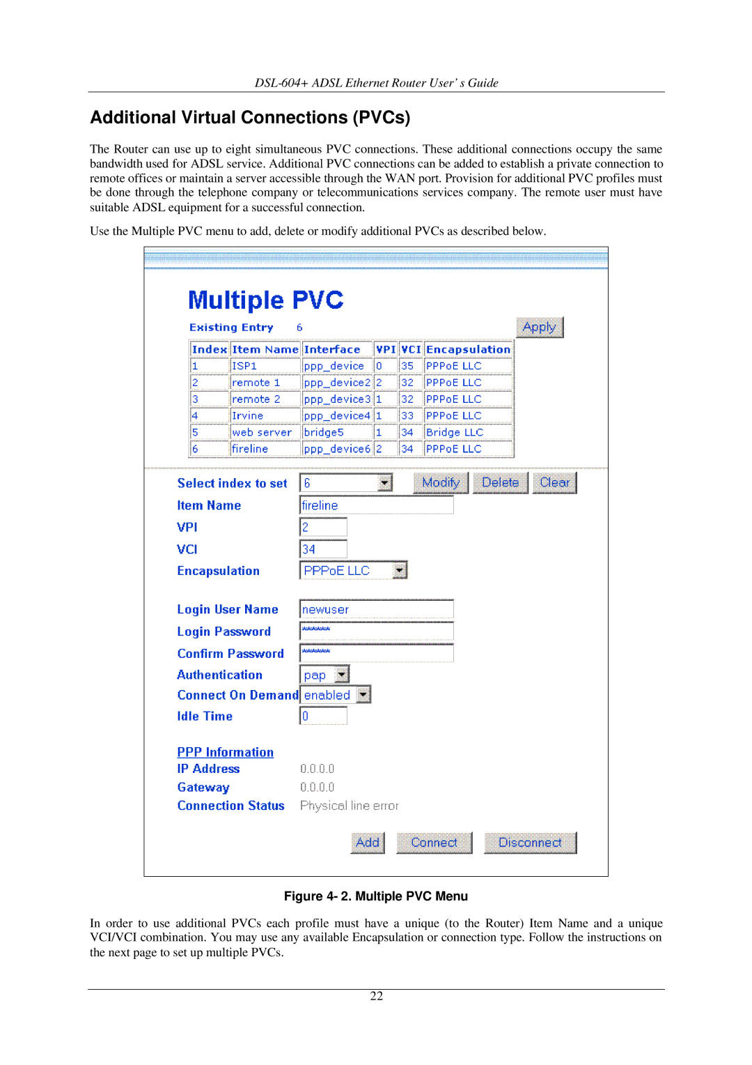 D-Link DSL-604+ manual Additional Virtual Connections PVCs, Multiple PVC Menu 