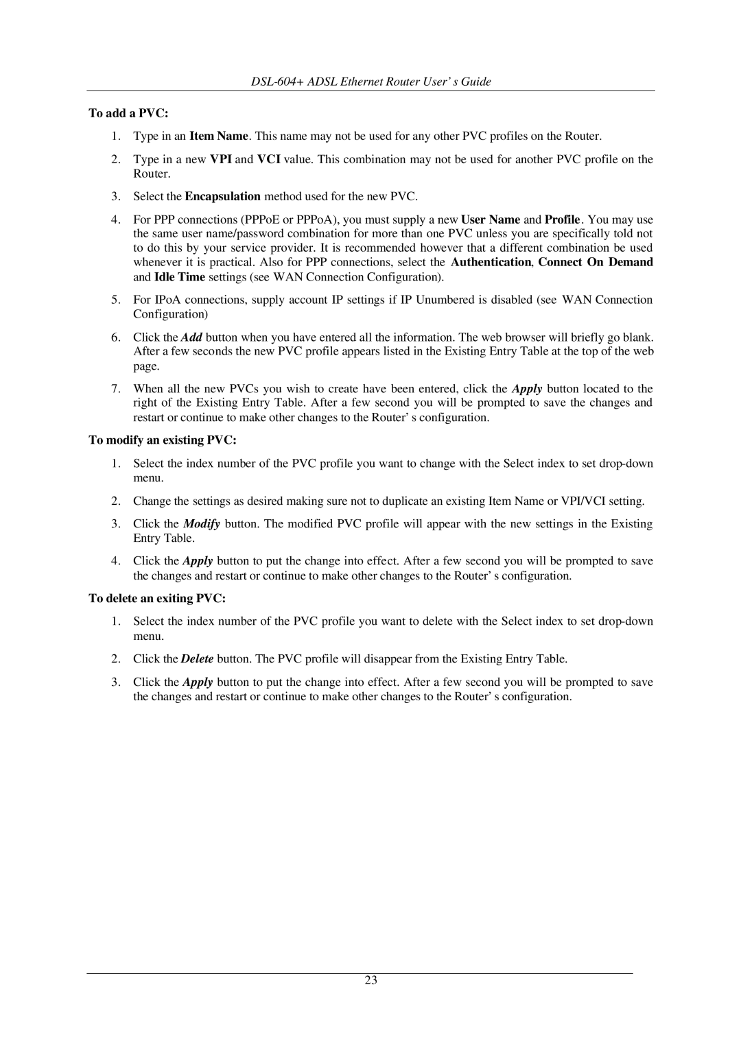 D-Link DSL-604+ manual To add a PVC 