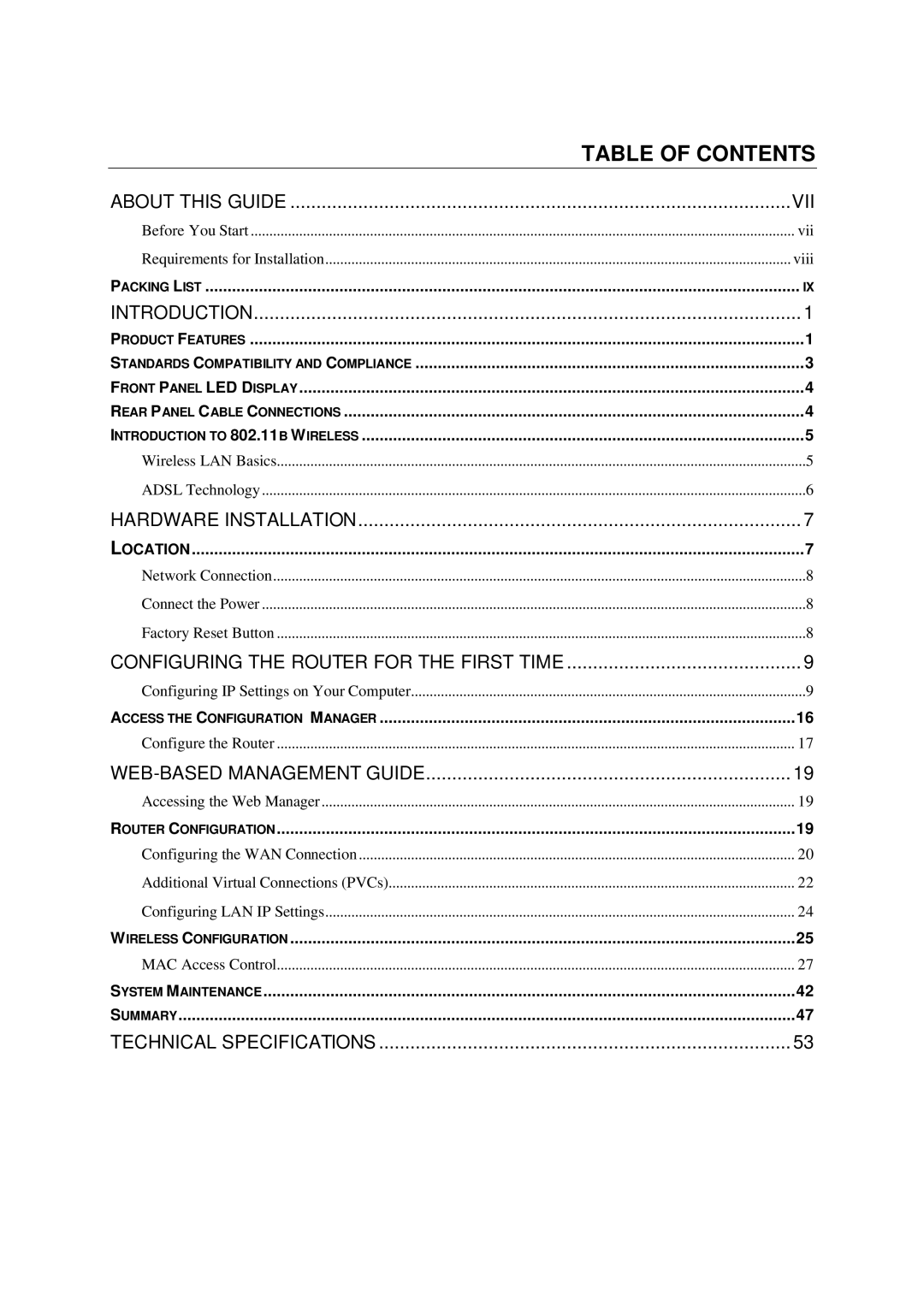 D-Link DSL-604+ manual Table of Contents 