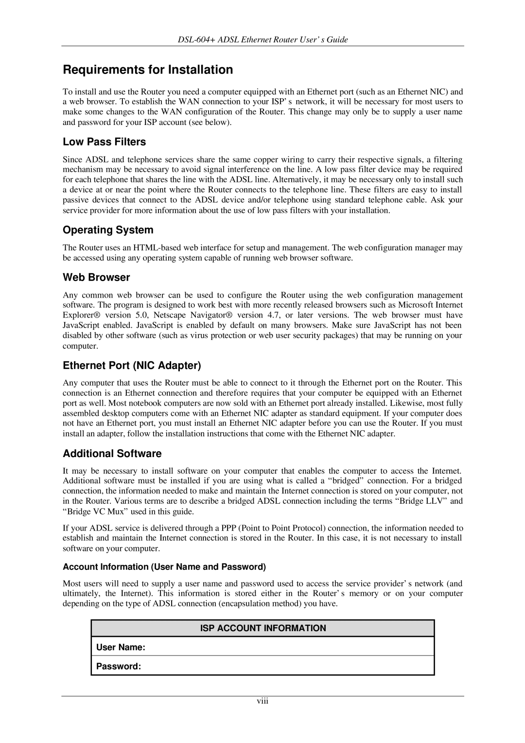 D-Link DSL-604+ manual Requirements for Installation 