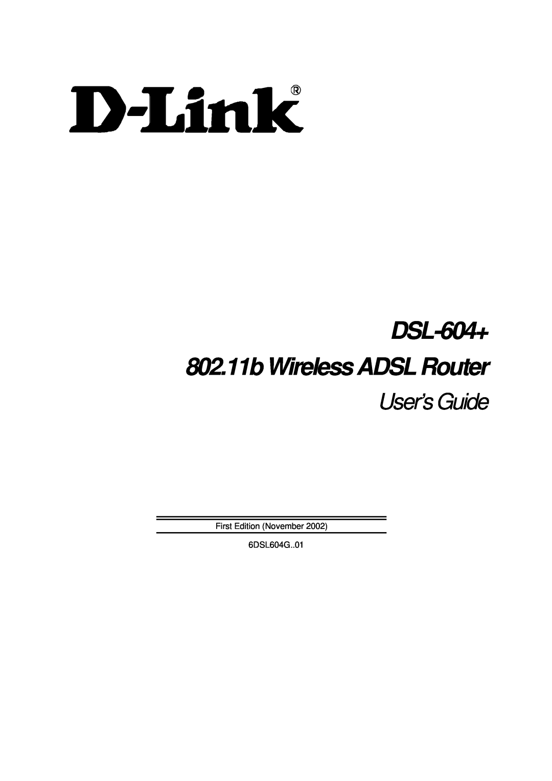 D-Link manual User’s Guide, DSL-604+ 802.11b Wireless ADSL Router 