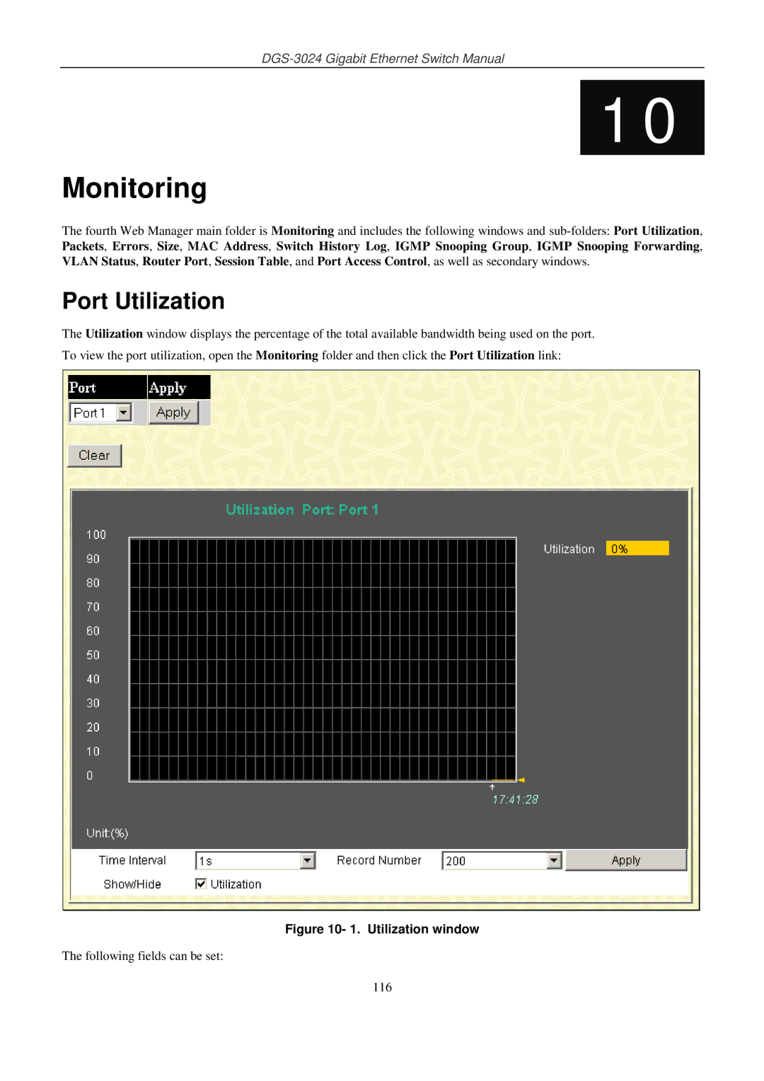 D-Link DSL-G604T manual Port Utilization, Utilization window 