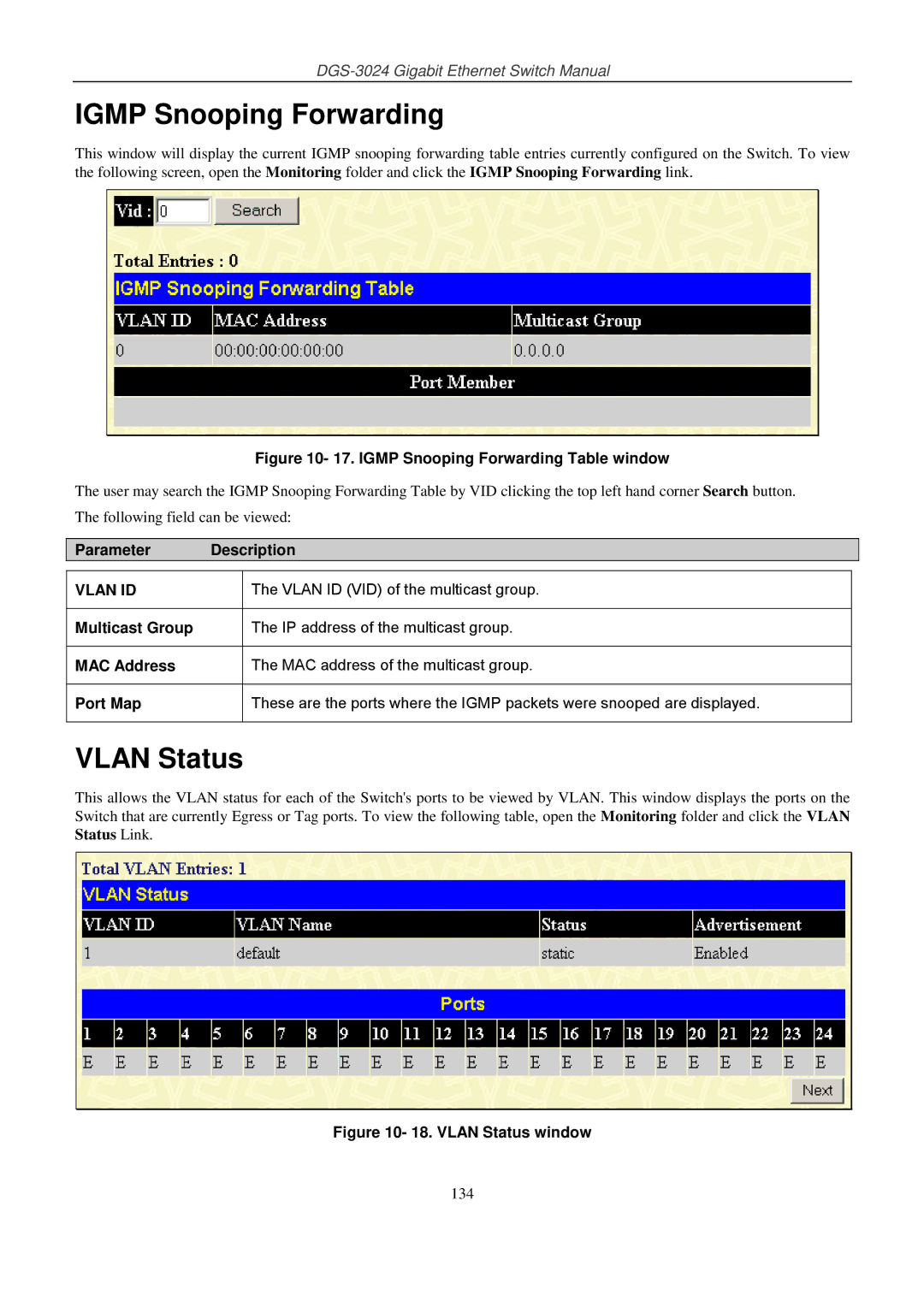 D-Link DSL-G604T manual Igmp Snooping Forwarding, Vlan Status 