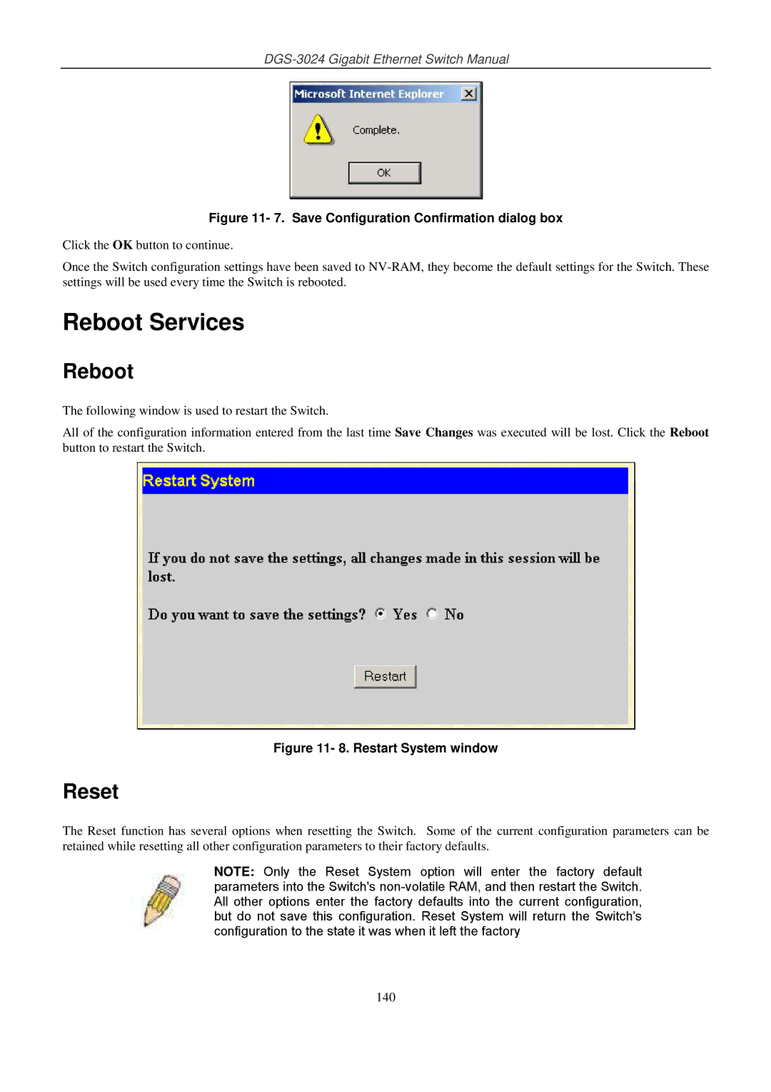 D-Link DSL-G604T manual Reboot Services, Reset 