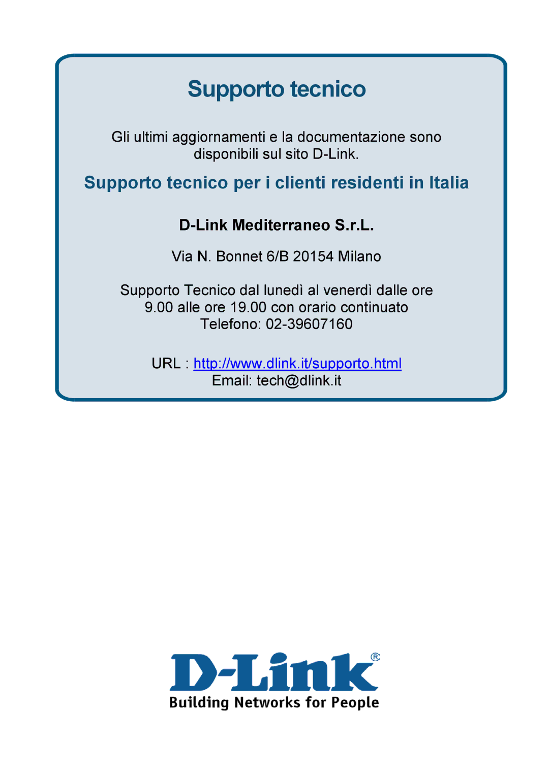 D-Link DSL-G604T manual Supporto tecnico 