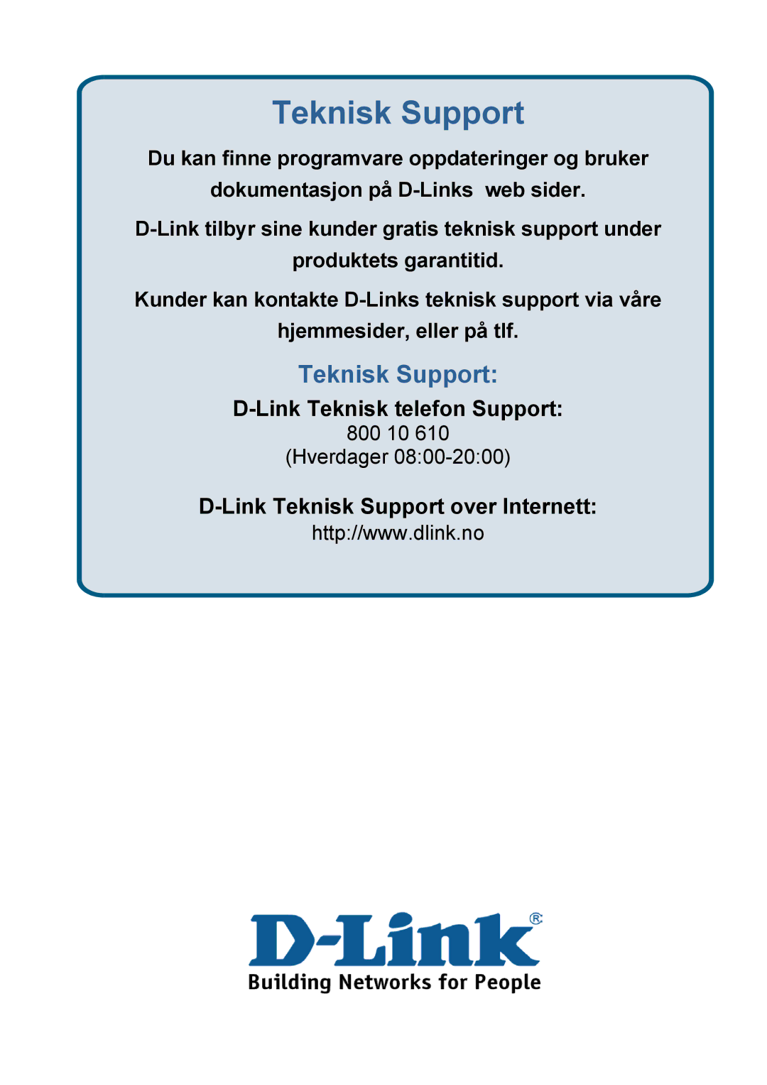 D-Link DSL-G604T manual Teknisk Support 