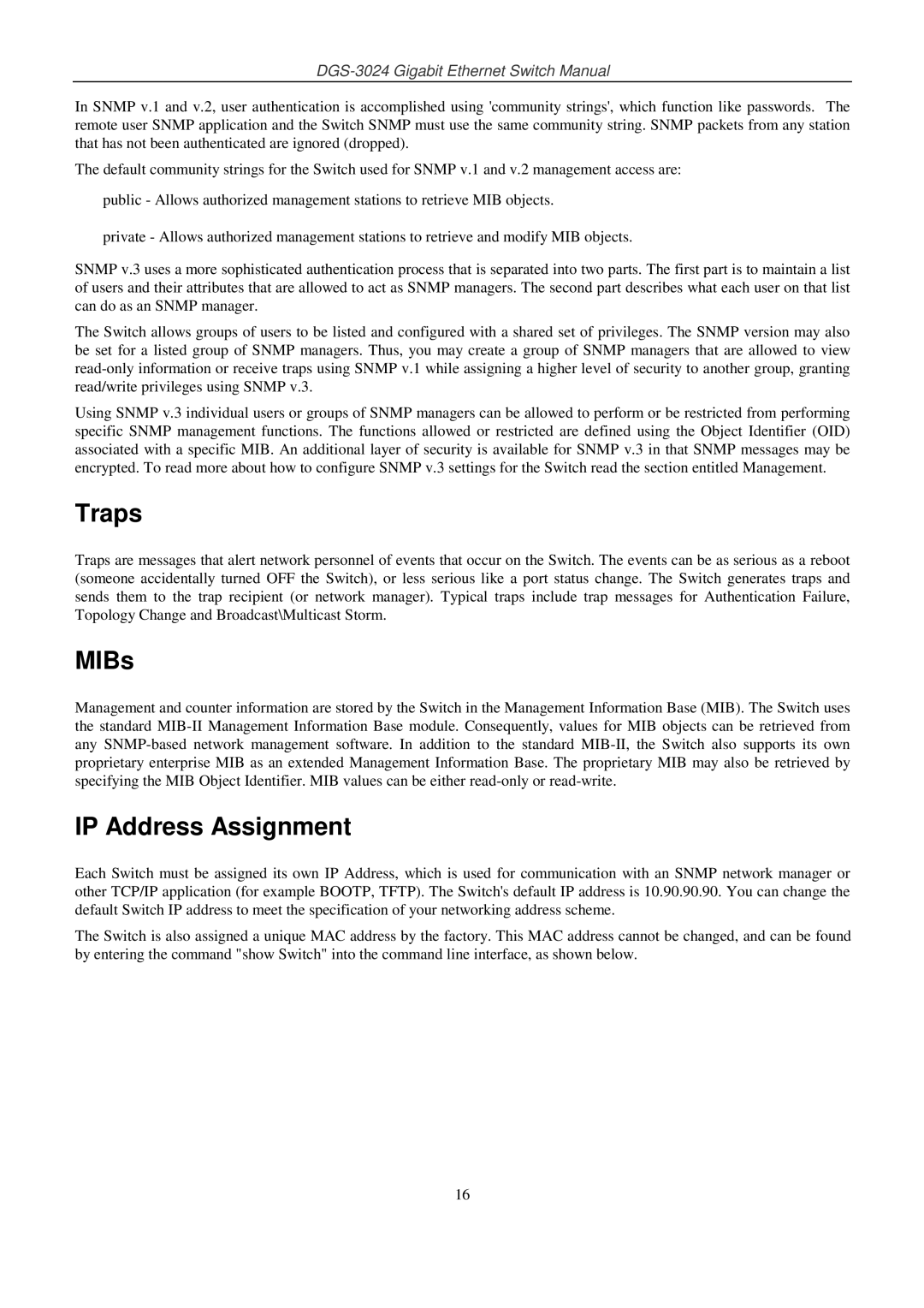 D-Link DSL-G604T manual Traps, MIBs, IP Address Assignment 