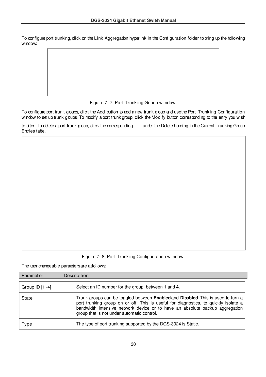 D-Link DSL-G604T manual Parameter Description Group ID, State, Type 