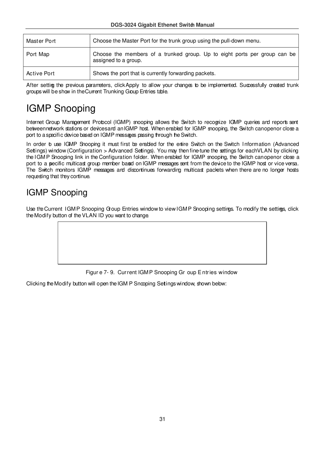 D-Link DSL-G604T manual Igmp Snooping, Master Port, Port Map, Active Port 