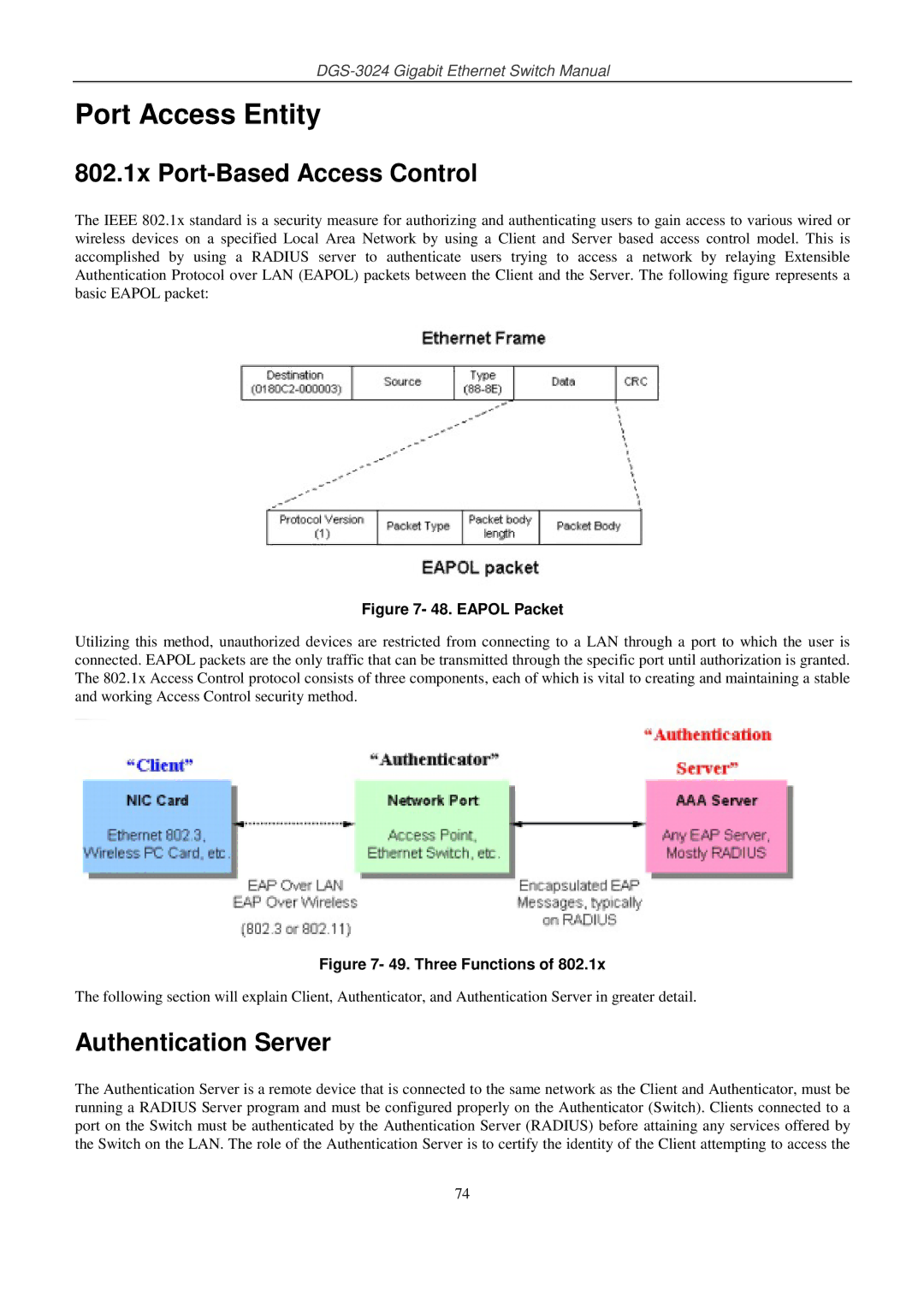 D-Link DSL-G604T manual Port Access Entity, 802.1x Port-Based Access Control, Authentication Server 