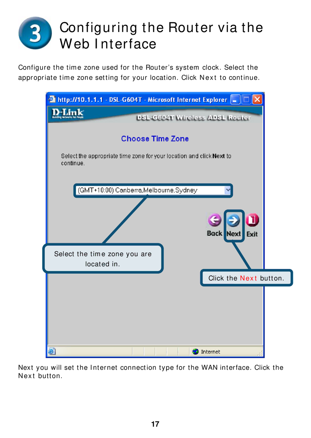 D-Link DSL-G604T specifications Configuring the Router via the Web Interface 