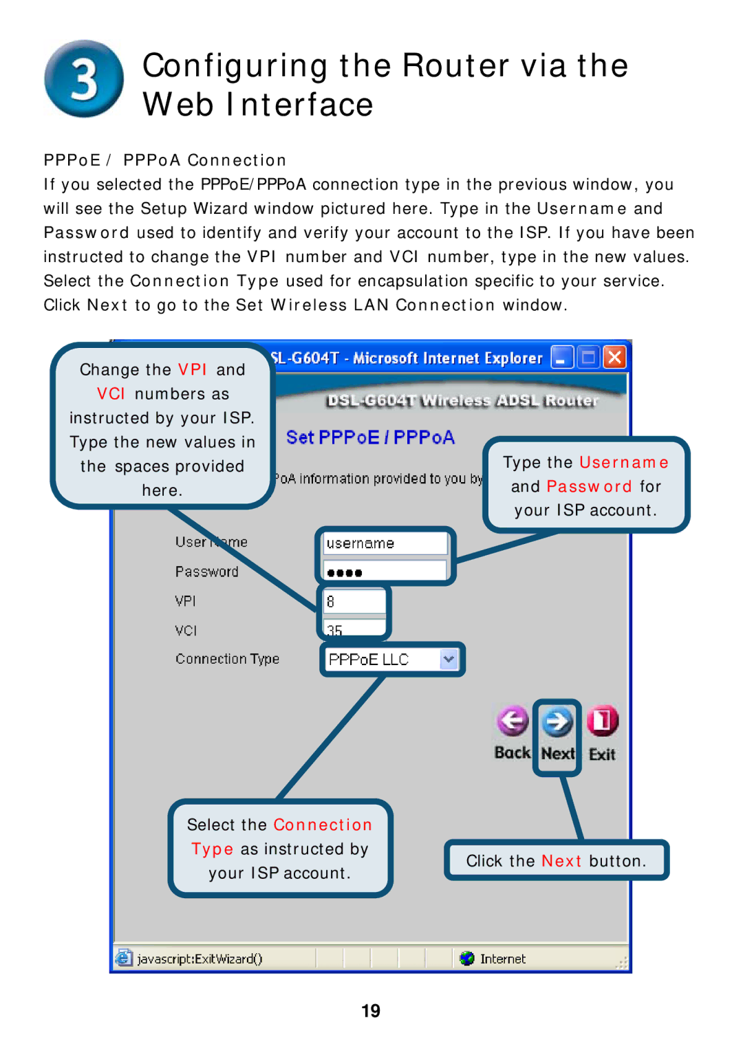 D-Link DSL-G604T specifications PPPoE / PPPoA Connection 