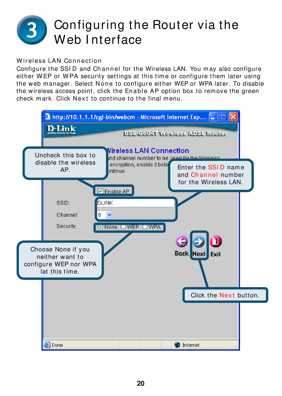 D-Link DSL-G604T specifications Wireless LAN Connection 