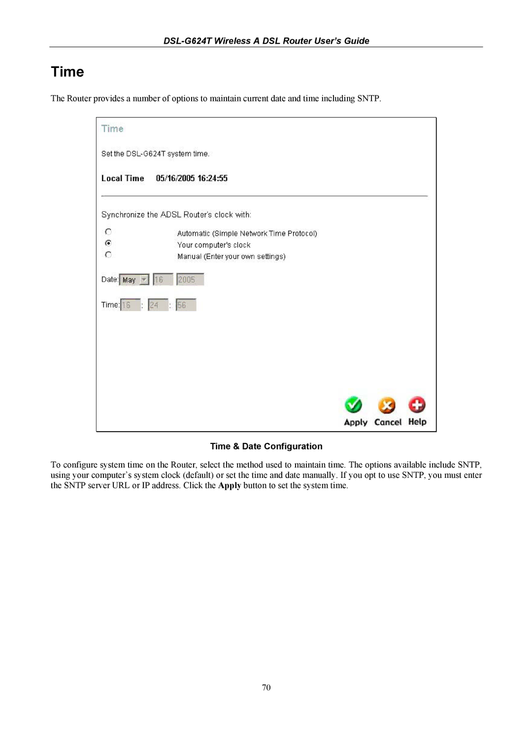 D-Link DSL-G624T, D-Link Wireless ADSL Router manual Time & Date Configuration 