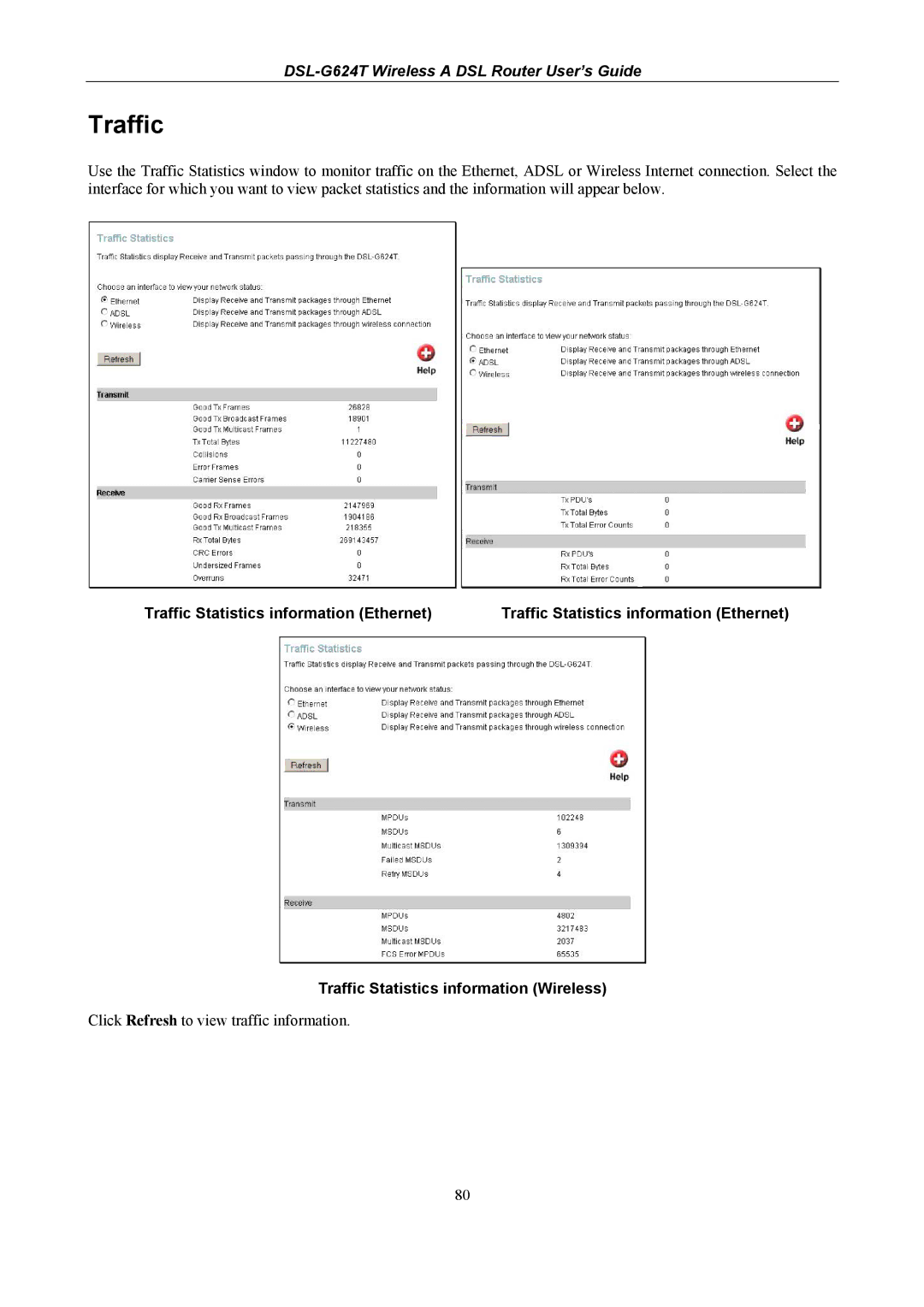 D-Link DSL-G624T, D-Link Wireless ADSL Router manual Traffic 