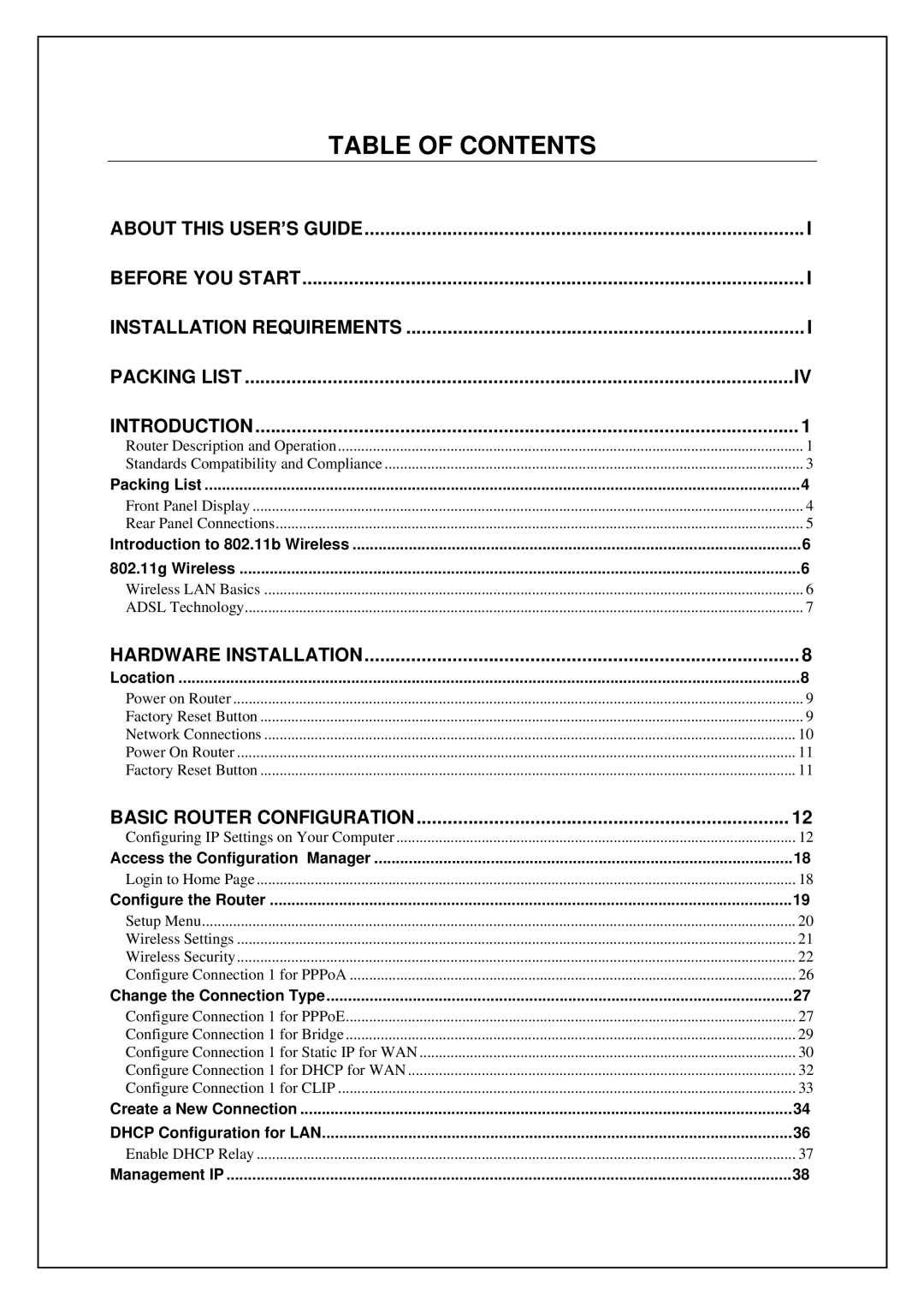 D-Link DSL-G664T manual Table of Contents 