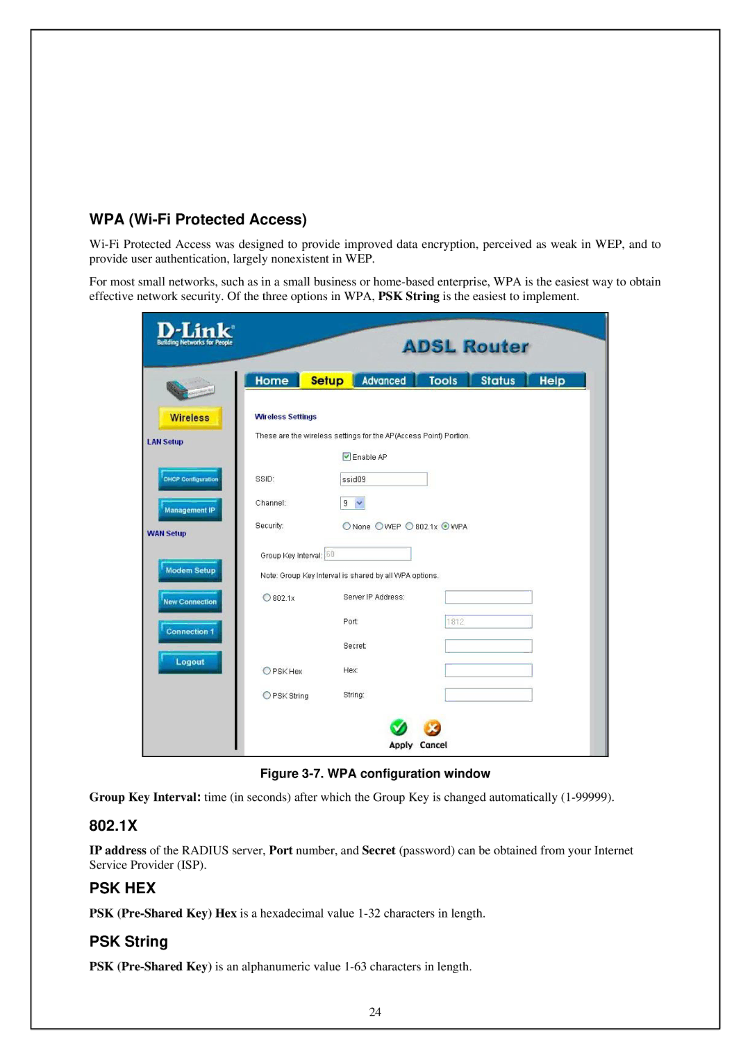 D-Link DSL-G664T manual WPA Wi-Fi Protected Access, PSK String 