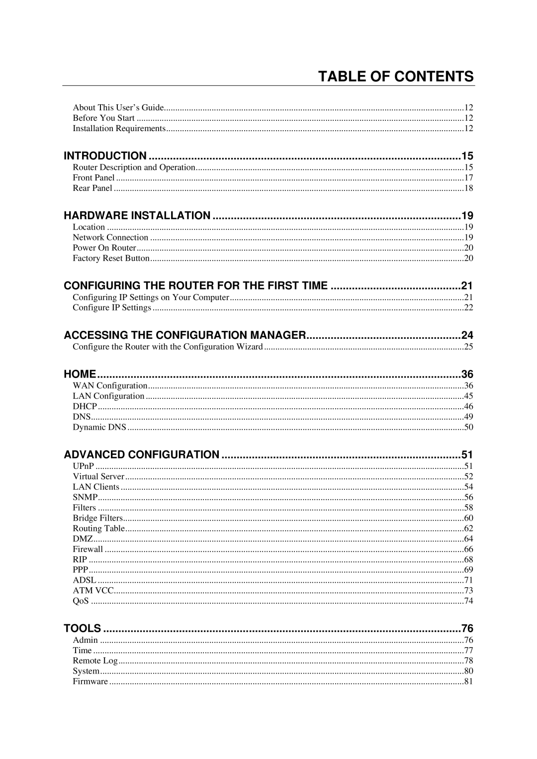 D-Link DSL524T manual Table of Contents 