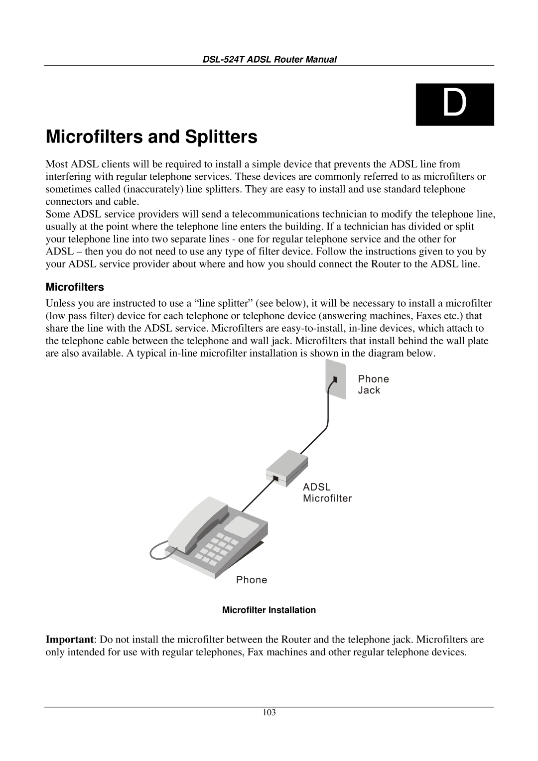 D-Link DSL524T manual Microfilters and Splitters 