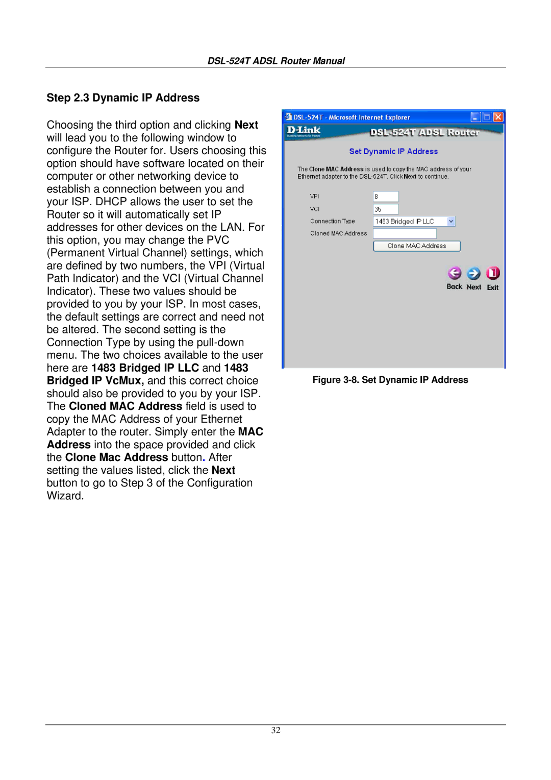 D-Link DSL524T manual Dynamic IP Address 