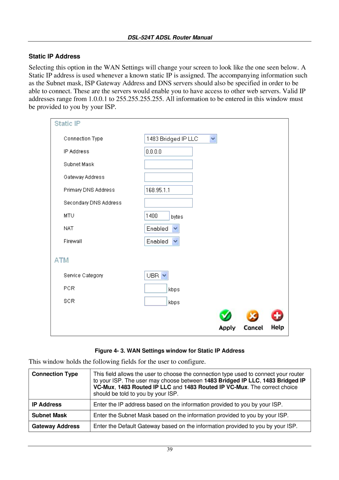 D-Link DSL524T manual Static IP Address 