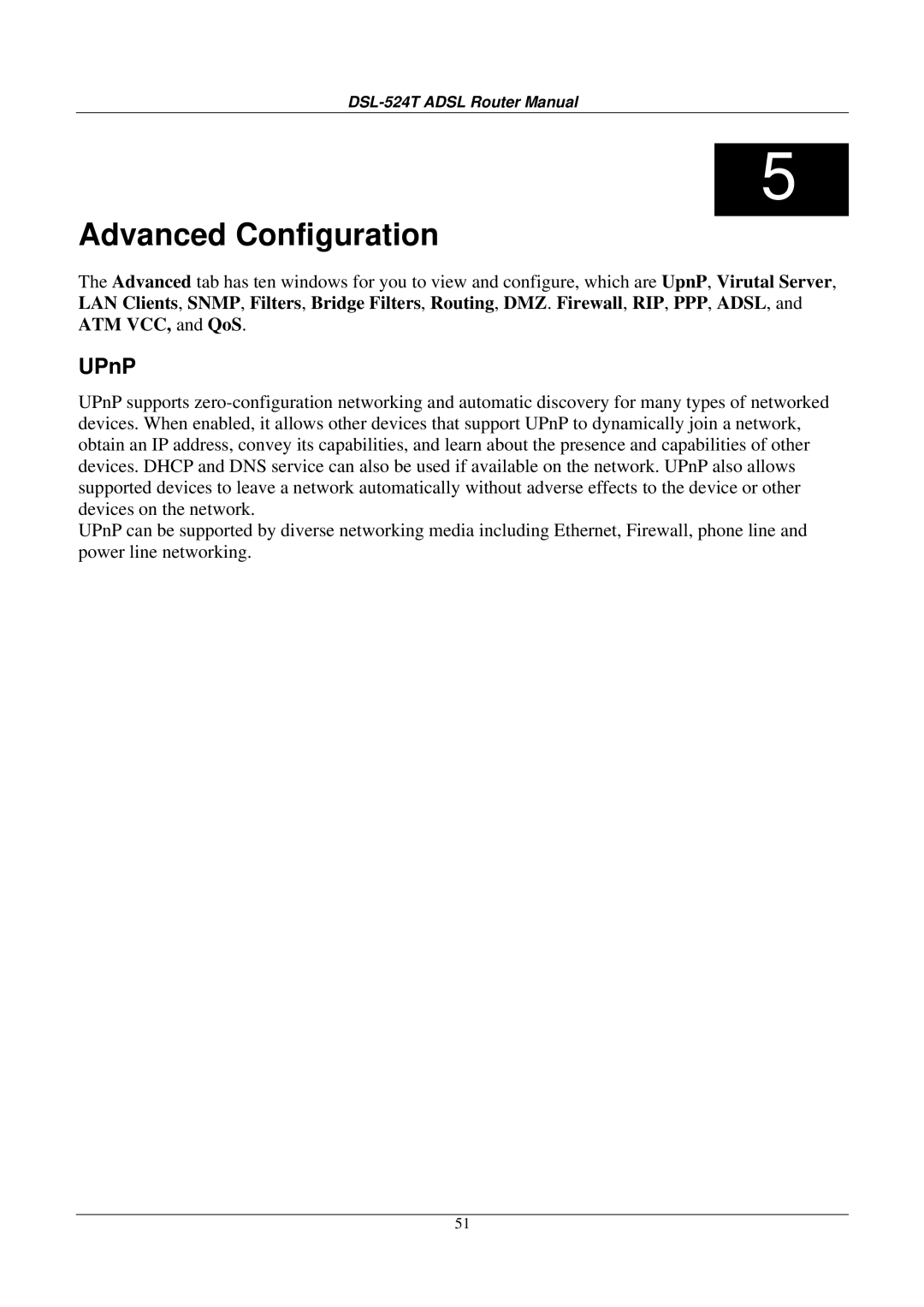 D-Link DSL524T manual Advanced Configuration, UPnP 