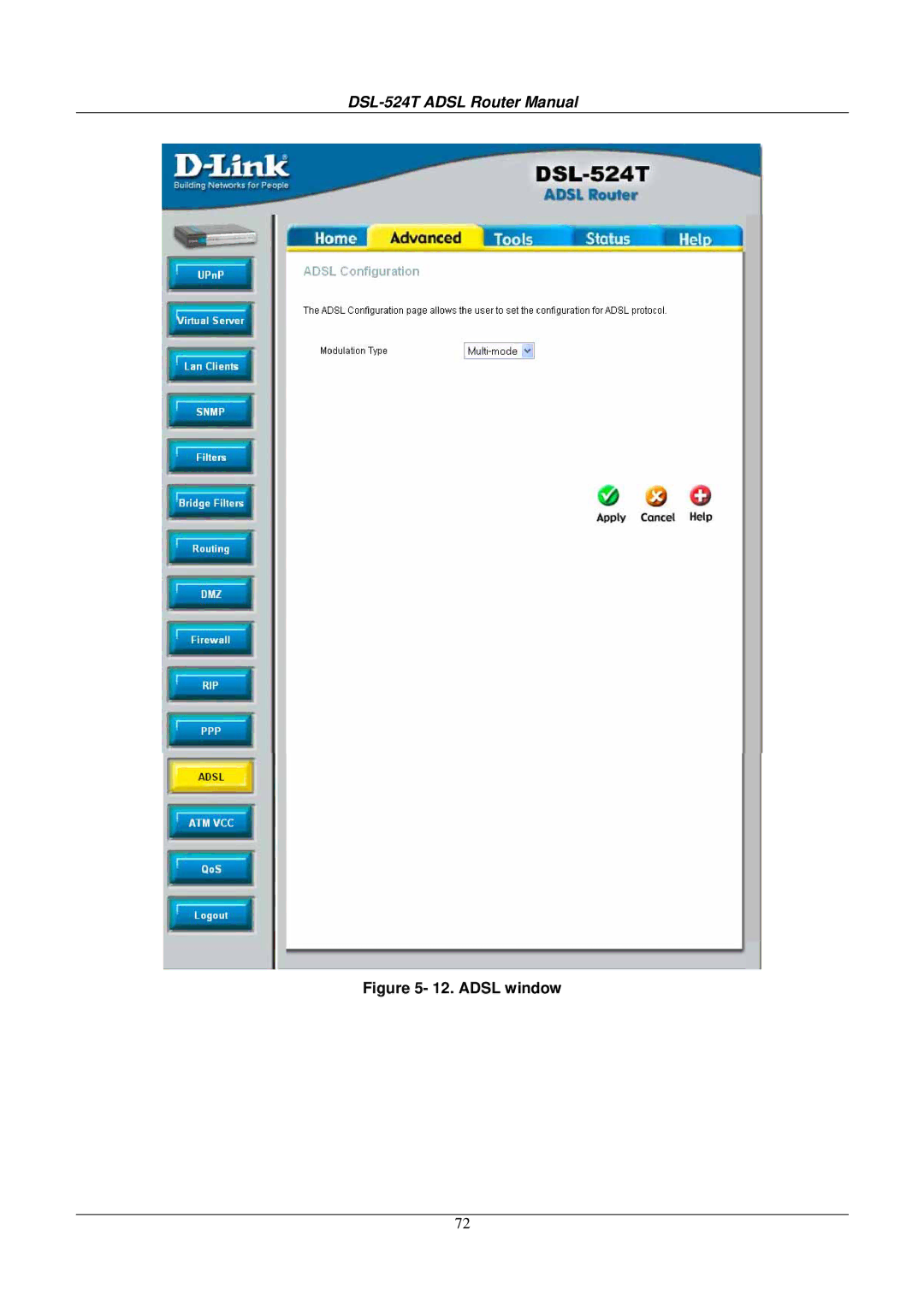 D-Link DSL524T manual Adsl window 