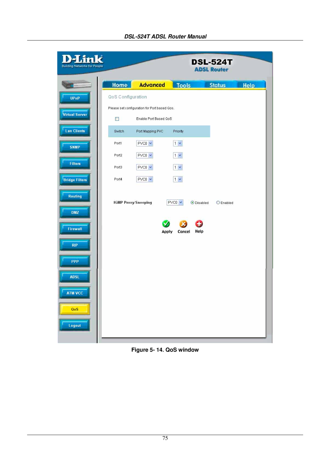 D-Link DSL524T manual QoS window 