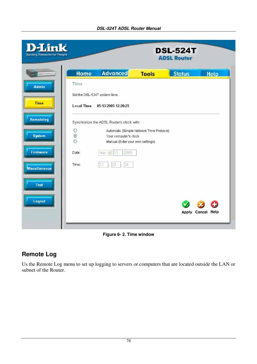 D-Link DSL524T manual Remote Log, Time window 