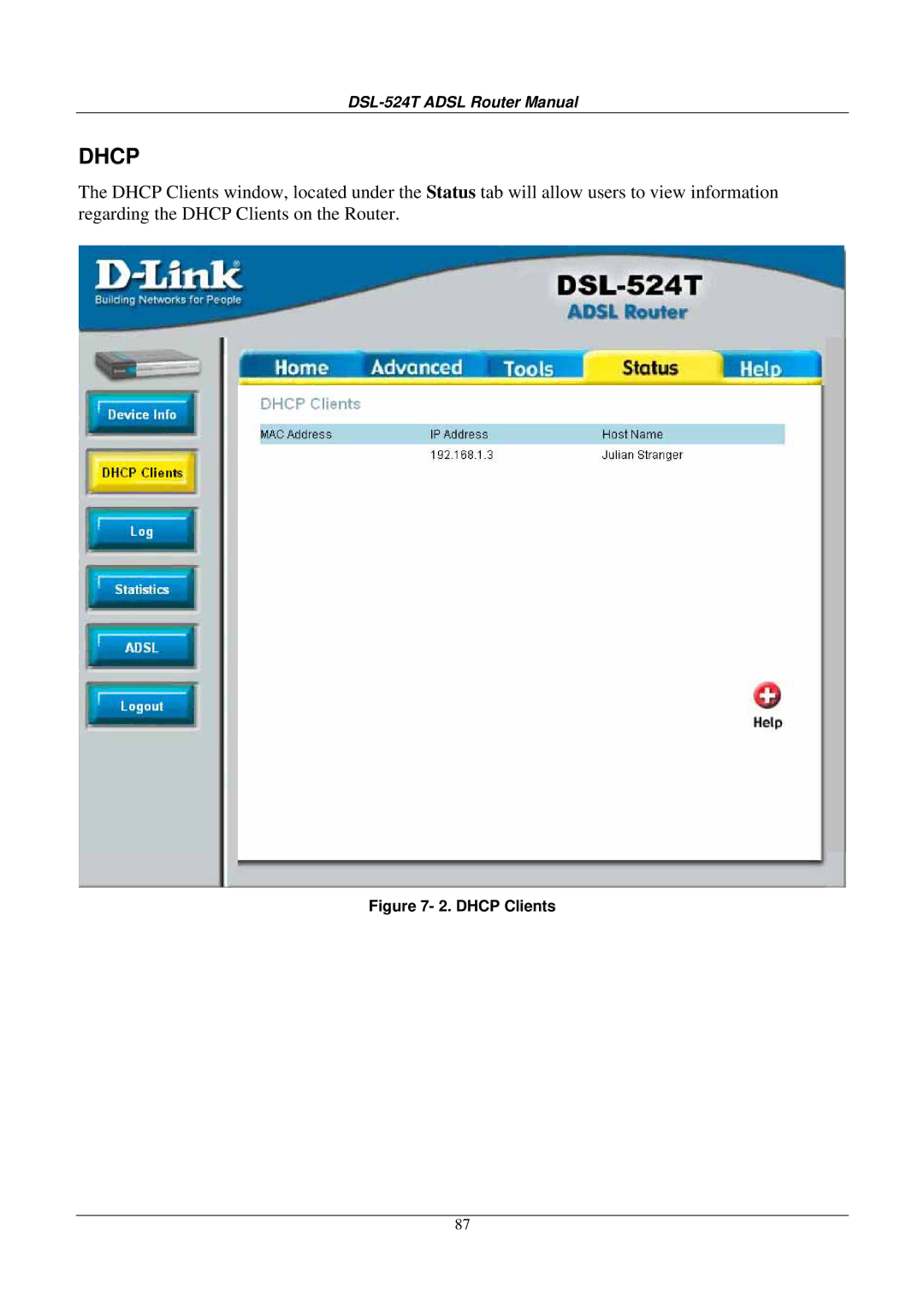 D-Link DSL524T manual Dhcp Clients 