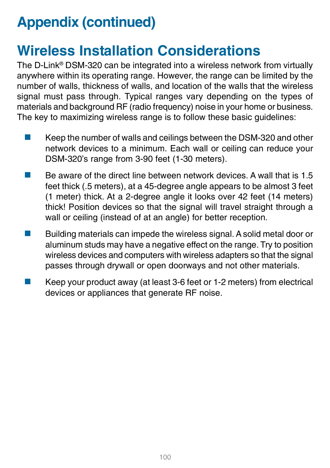 D-Link DSM-320 manual Appendix Wireless Installation Considerations 