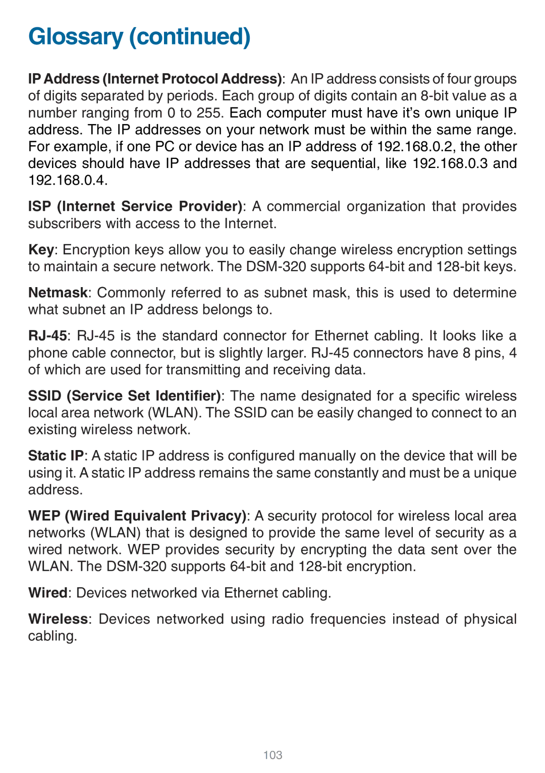 D-Link DSM-320 manual Glossary 