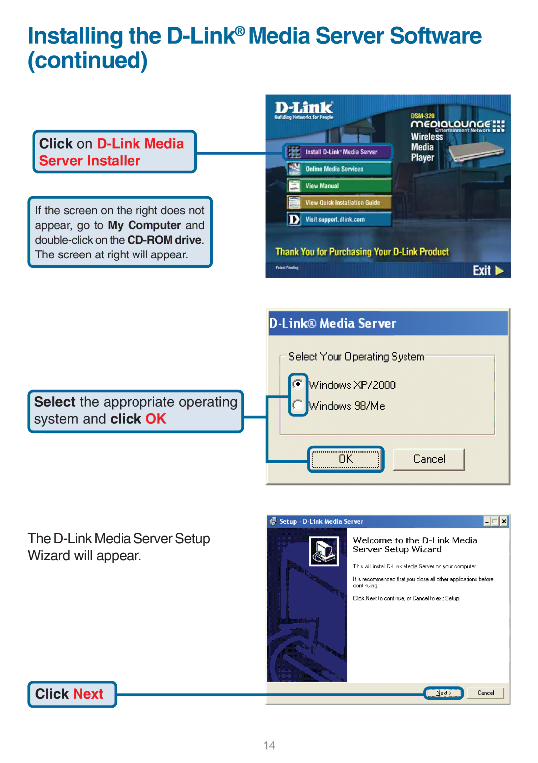 D-Link DSM-320 manual Installing the D-LinkMedia Server Software, Click on D-Link Media Server Installer 