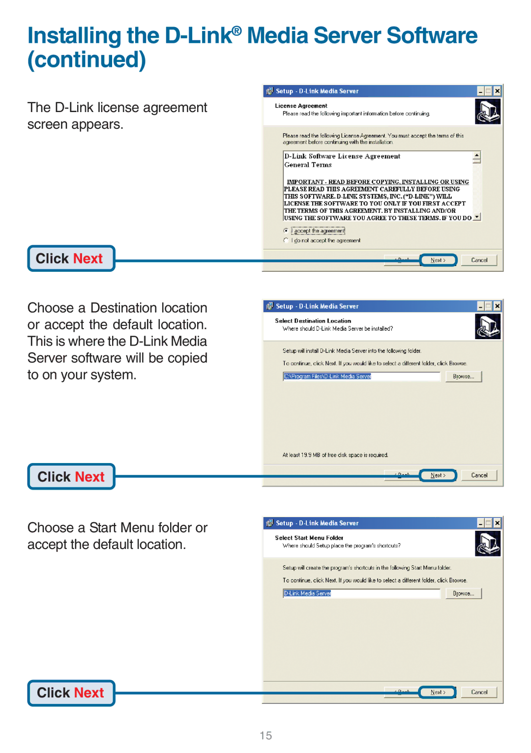 D-Link DSM-320 manual D-Link license agreement screen appears 